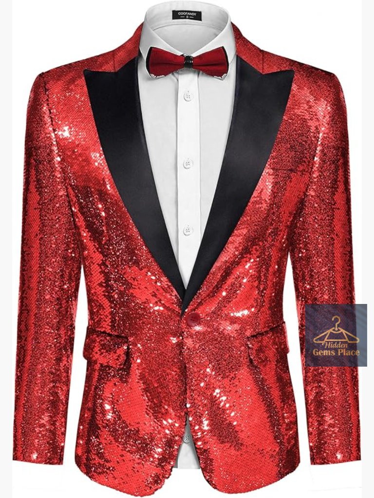 Sequined Men's Prom Tuxedo Blazer One Button Shawl Collar
